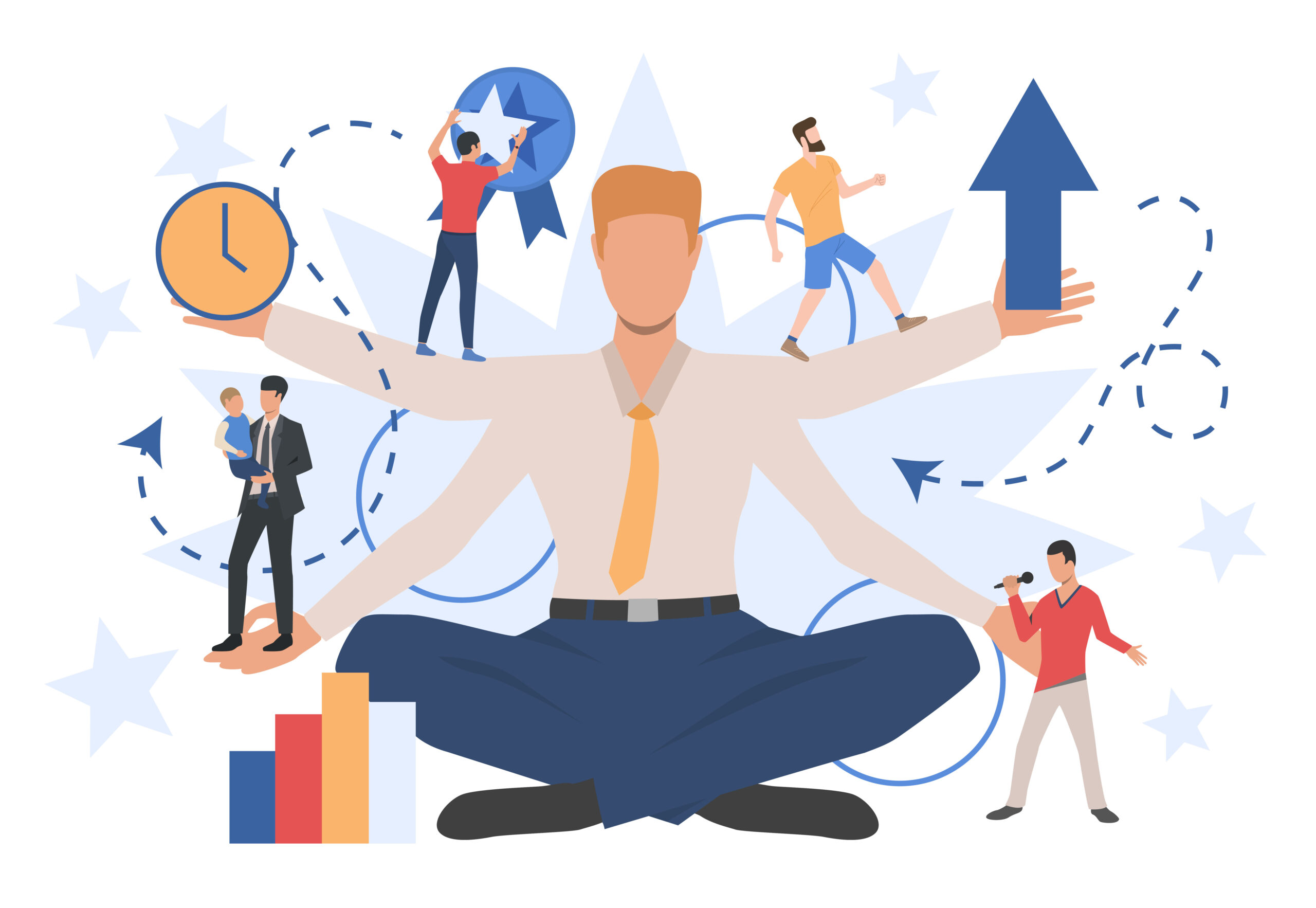 Businessman character showing different social roles